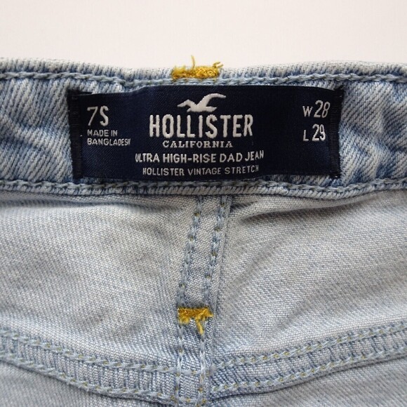 HOLLISTER Women's Jeans Cuffed Ankle Denim Stretch Light Wash Relaxed W28 L29 - Picture 12 of 13